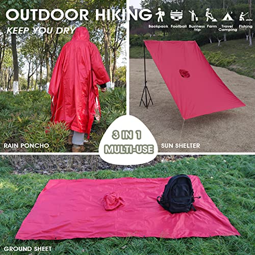 Qianquhui Waterproof Rain Poncho Lightweight Reusable Hiking Hooded Coat Jacket Unisex Raincoat For Hiking Camping Emergency #TOP2