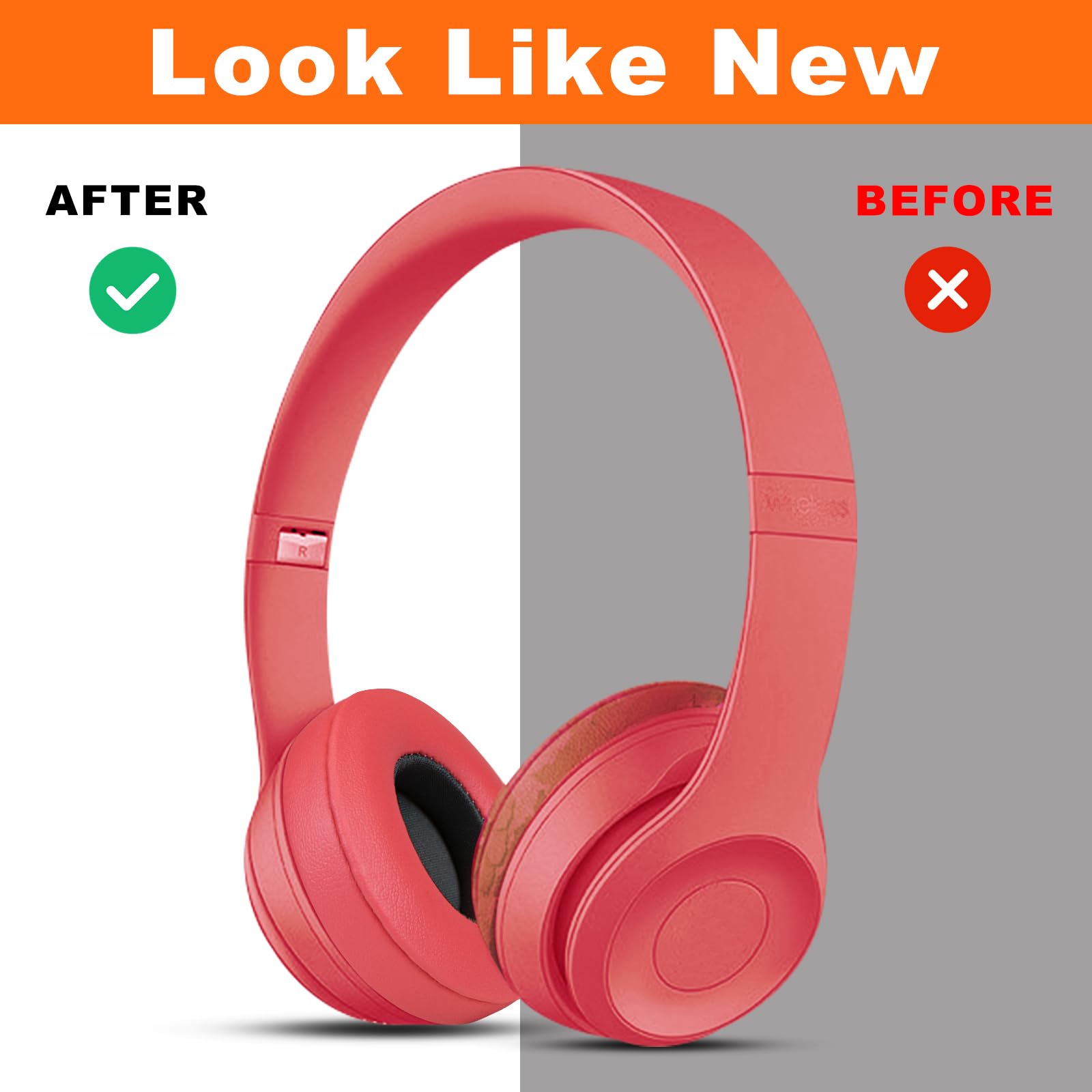 SINOWO Earpads Replacement for Beats Solo 2 & Solo 3 Wireless On-Ear Headphones,Solo2 Solo3 Ear Pads Cushions with Noise Isolation Memory Foam,Soft Protein Leather(Psychedelic Red) - Image 3