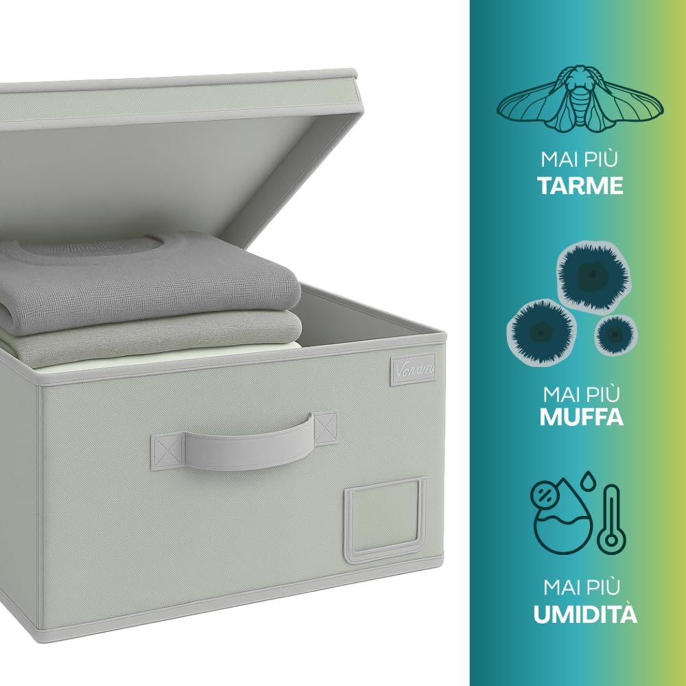 VIRSUS Set 3 Scatole Maxi Portaoggetti Pieghevole in tessuto con coperchio 6901, misura 50x40x25 cm, contenitore salvaspazio con maniglia e Portaetichetta, organizer per Armadio (Grigio)