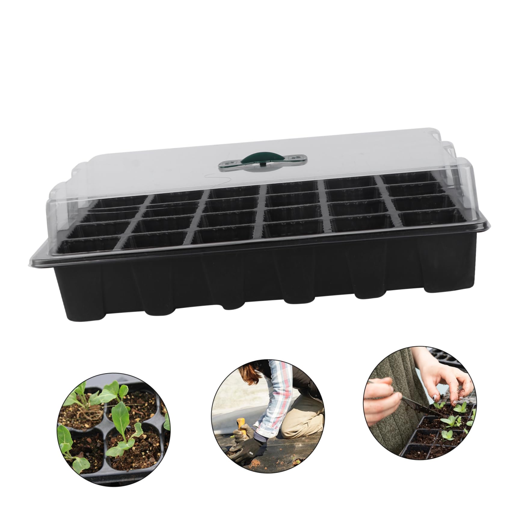 INOOMP 3piezas Bandejas de Germinación para Plantas Macetas de Vivero con Tapa Bandeja de Cultivo Hidropónico Negra para Semilleros