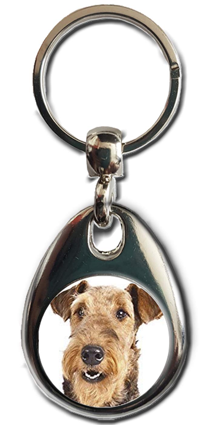 Kazmugz Multicolor Airedale Terrier Keyring. Heavy Quality Metal Gift Keyring. Double Sided Keychain. Puppy Dog Pet Gift.