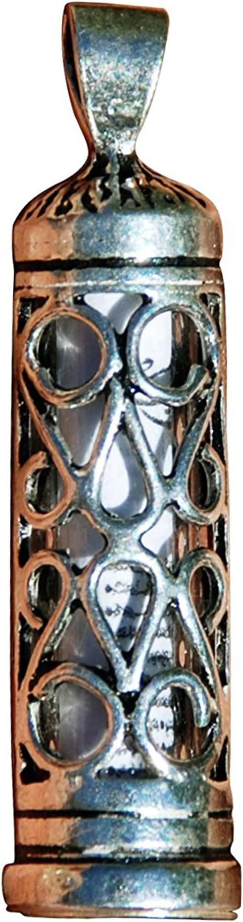 Beautiful Lattice Design Glass Jawshan Cevsen Vial Enclosed in St. Silver Islamic Talisman Pendant Tavis
