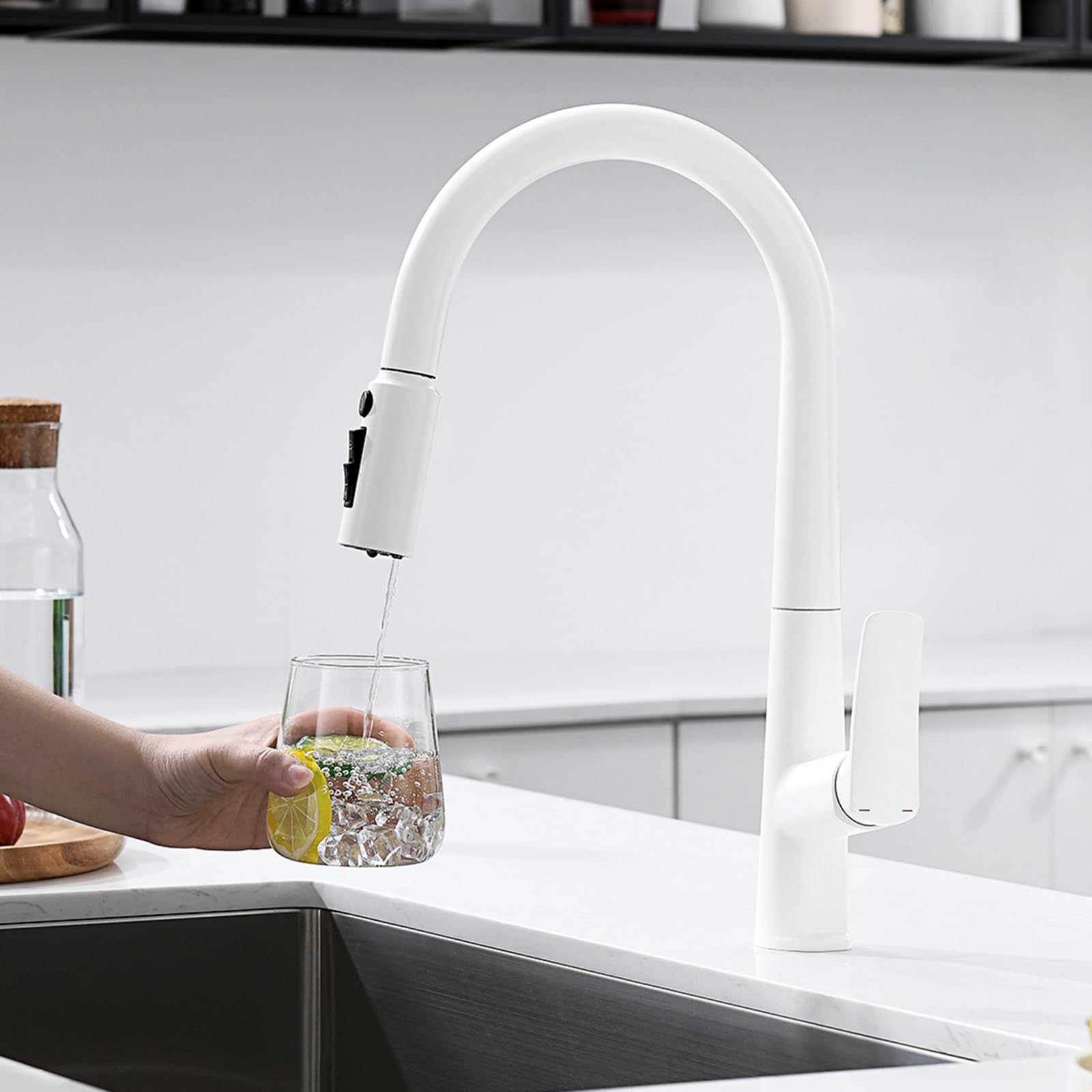 ZYCHSJXA 3 Way Pull Out Kitchen Tap White Rotating Brass Sink Taps Purified Water-White
