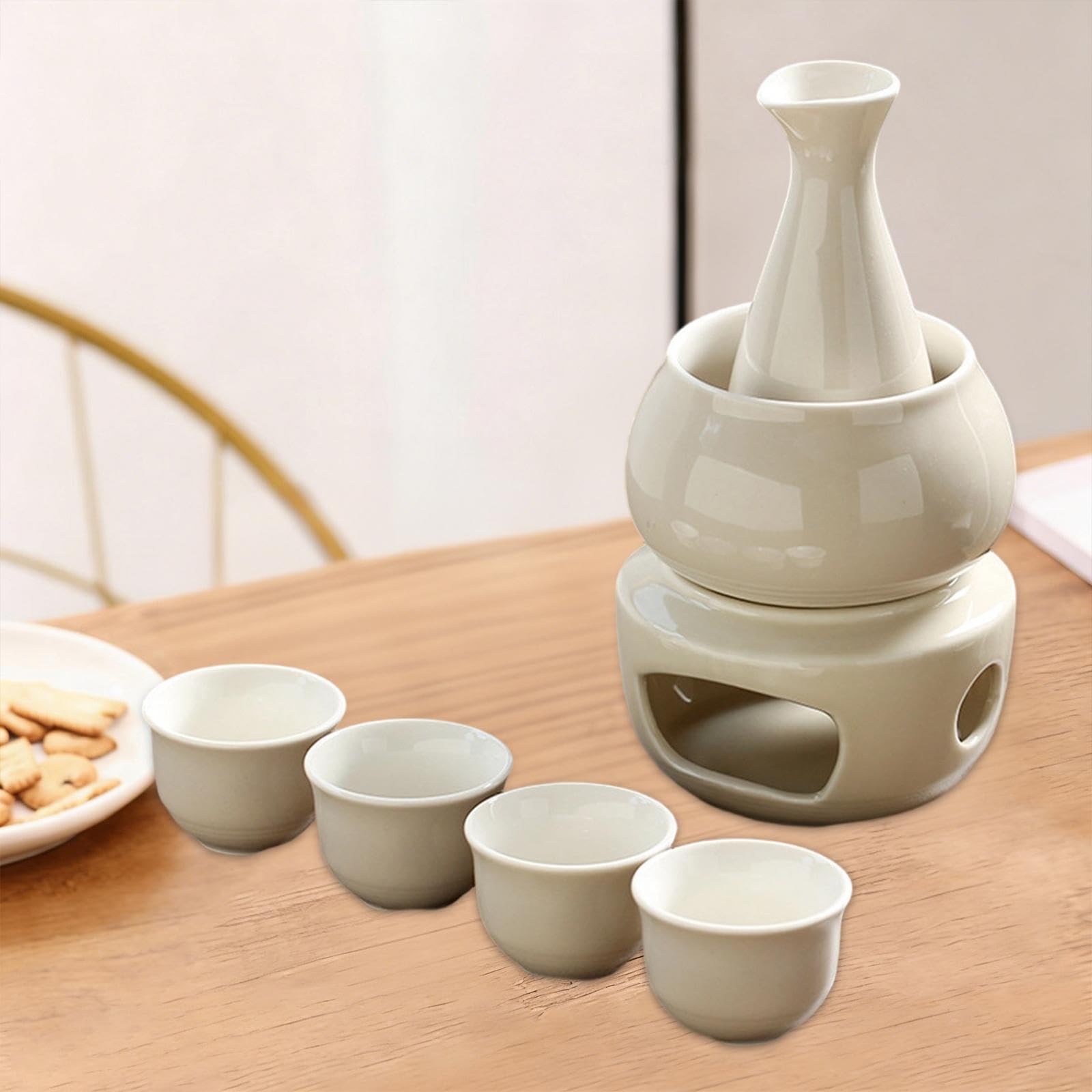 Sake Set mit 4 Bechern Und Wärmer, Professionell Und