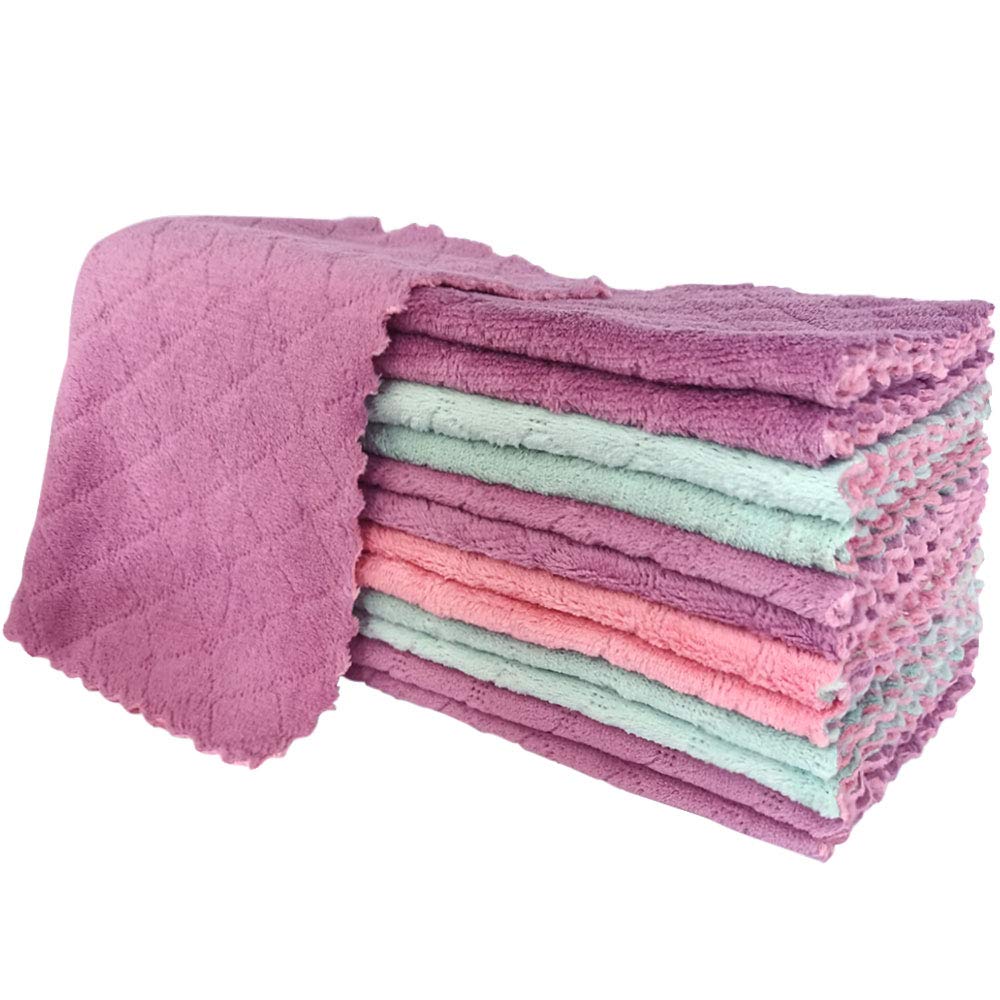 12 Pack Larger Size, Kitchen Cloth, Kitchen Washcloths, Ultra Absorbent Coral Velvet Premium Dishcloths (11.8 X 11.8 inches)