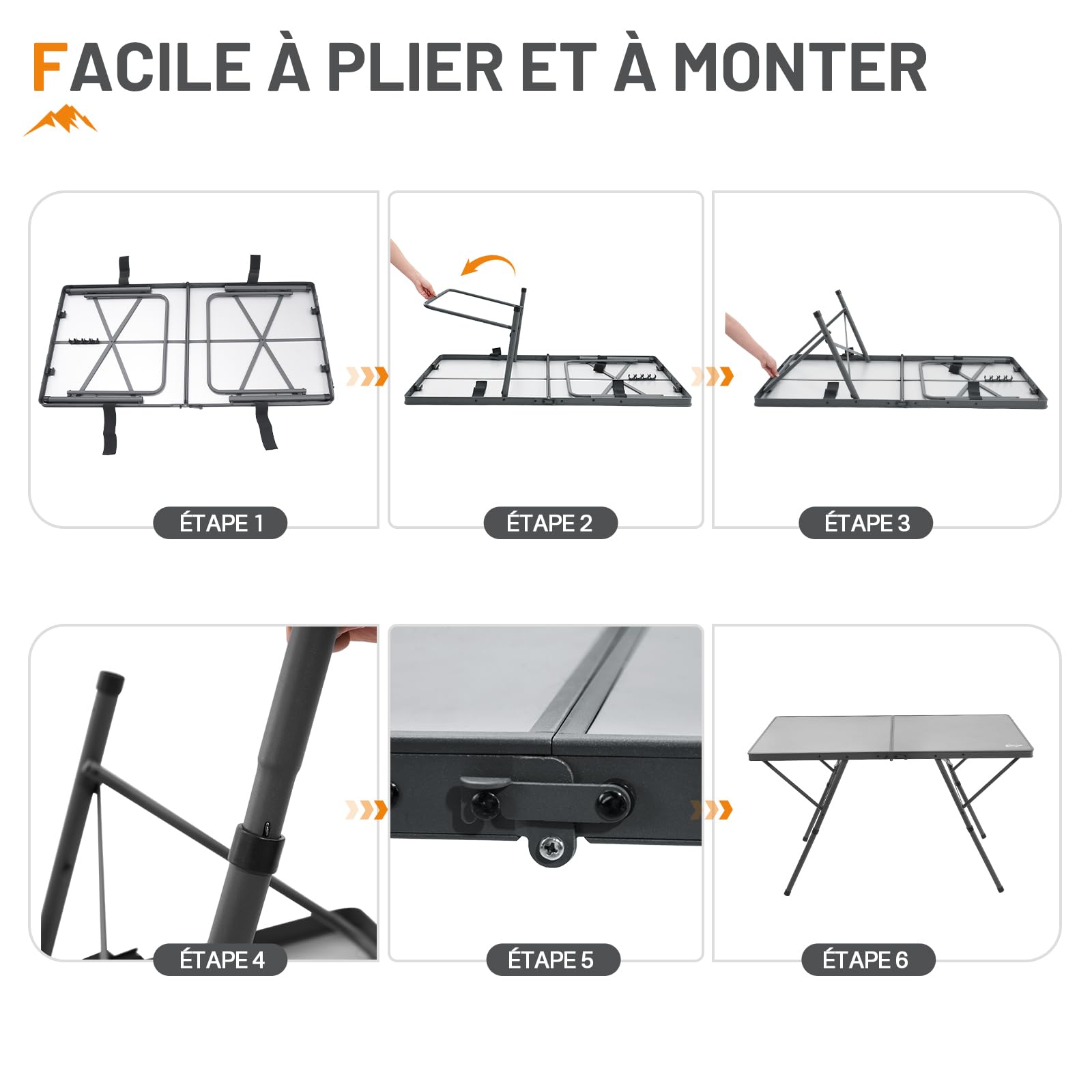 Portal Table de camping pliable - 120 x 60 cm - Extra large - En aluminium - Hauteur réglable - Pour 4 à 6 personnes - Table pliante - Idéale pour pique-nique, jardin, balcon, fête, camping-car