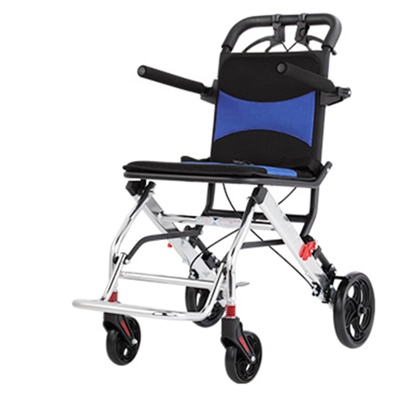 Składany Lekki Wózek Inwalidzki ， Aluminiowa Mała Skłarama Wózka ， Mały Wózek Transportowy Z Napędem Ręcznym Z Hamulcami Ręcznymi/Blue/8 Inch