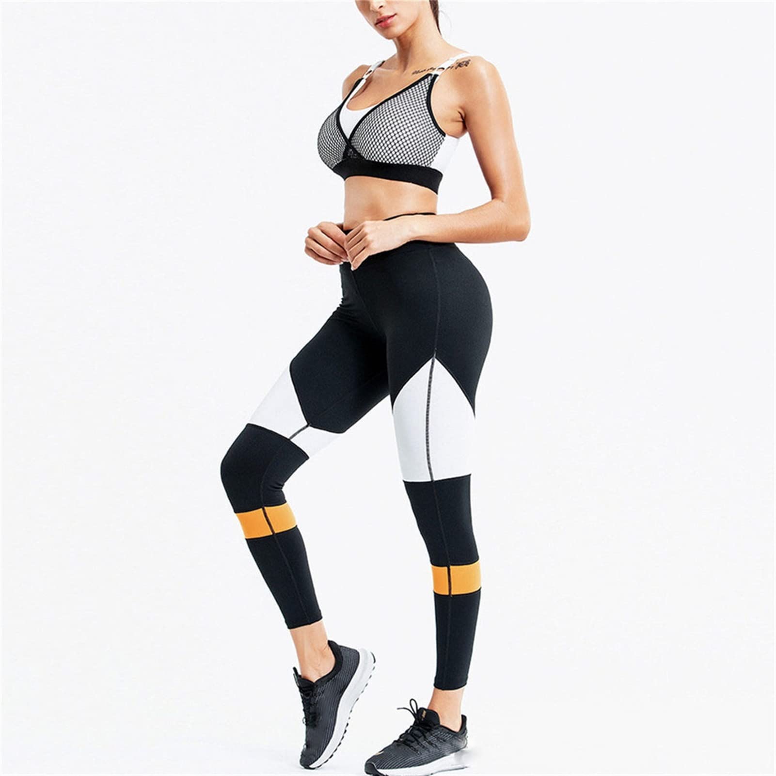 Zestaw odzieży do jogi, 2-częściowy zestaw dresów treningowych, dla kobiet, Color Block Quick Dry Trening, 2 sztuki, garnitur tłokowy do jogi, ochraniaczy, bez ramion, sportowy biustonosz z siateczki, zestaw do jogi, fitnessu, 2 sztuki
