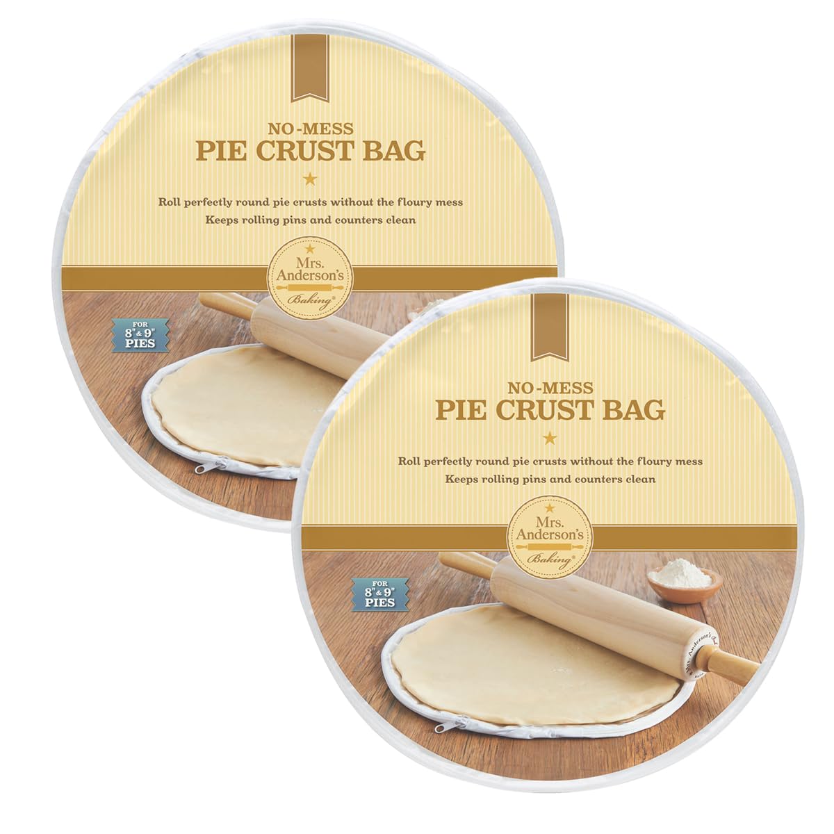 Mrs. Anderson's Baking Easy No-Mess Pie Crust Maker Bag, Rolls 11-Inch Crust for 8 to 9-Inch Pies, Set of 2