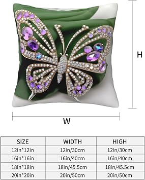 Ogniwo Rhinestone Butterfly Throw Pillow,Soft Square Cushion Case for Couch Sofa Bed Bedroom Living Room, 12x12 Inch