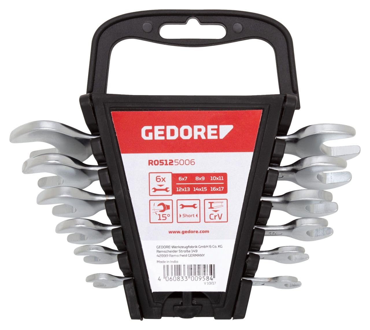 GEDORE red Assortiment de clés à fourche double, 12 pièces, Tailles de 6 à 32 mm, Métriques, Courtes, Jeu de clés, R05125012