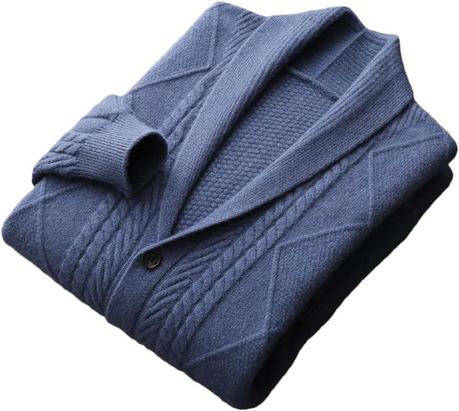 Men's 100% Wool Cashmere Knit Cardigan Sweaters Winter Thicken Warm Loose Business Jacket