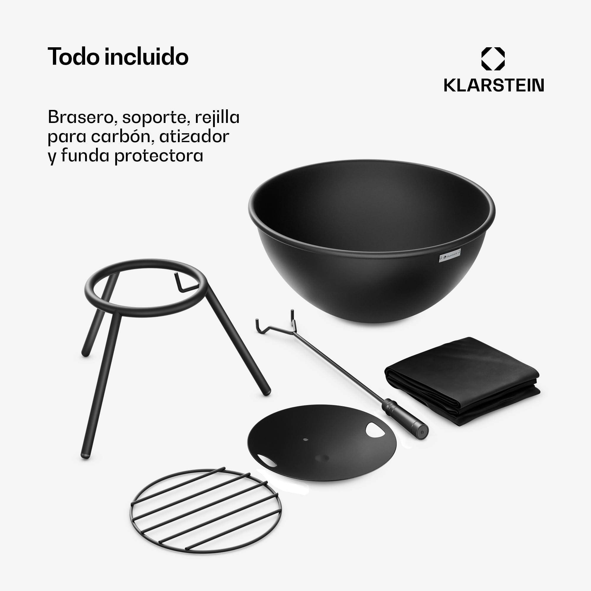 blumfeldt Fireball 43 cm Hoguera – Cubeta de fuego de acero con diseño 2 en 1 inclinable, acero de 3 mm de grosor, base estable, rejilla para cenizas, atizador y funda para la lluvia