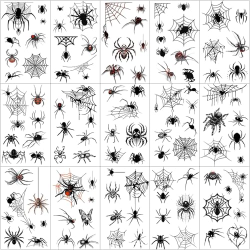 30 Sheets 200+ PCS Halloween Face Tattoos Realistic 3D Spider Web Fake Tattoos for Kids Halloween Temporary Tattoos，Halloween Spider Web Temporary Tattoos Halloween Makeup Kit for Women Adults
