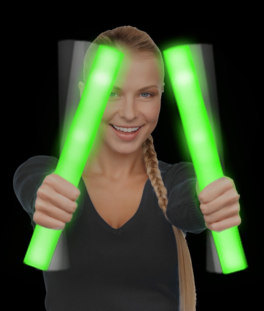 Fun Central 12 Pack Green LED Foam Sticks with 3 Dynamic Light Modes - Versatile Glow Foam Sticks for Parties, Weddings, Concerts & Celebrations