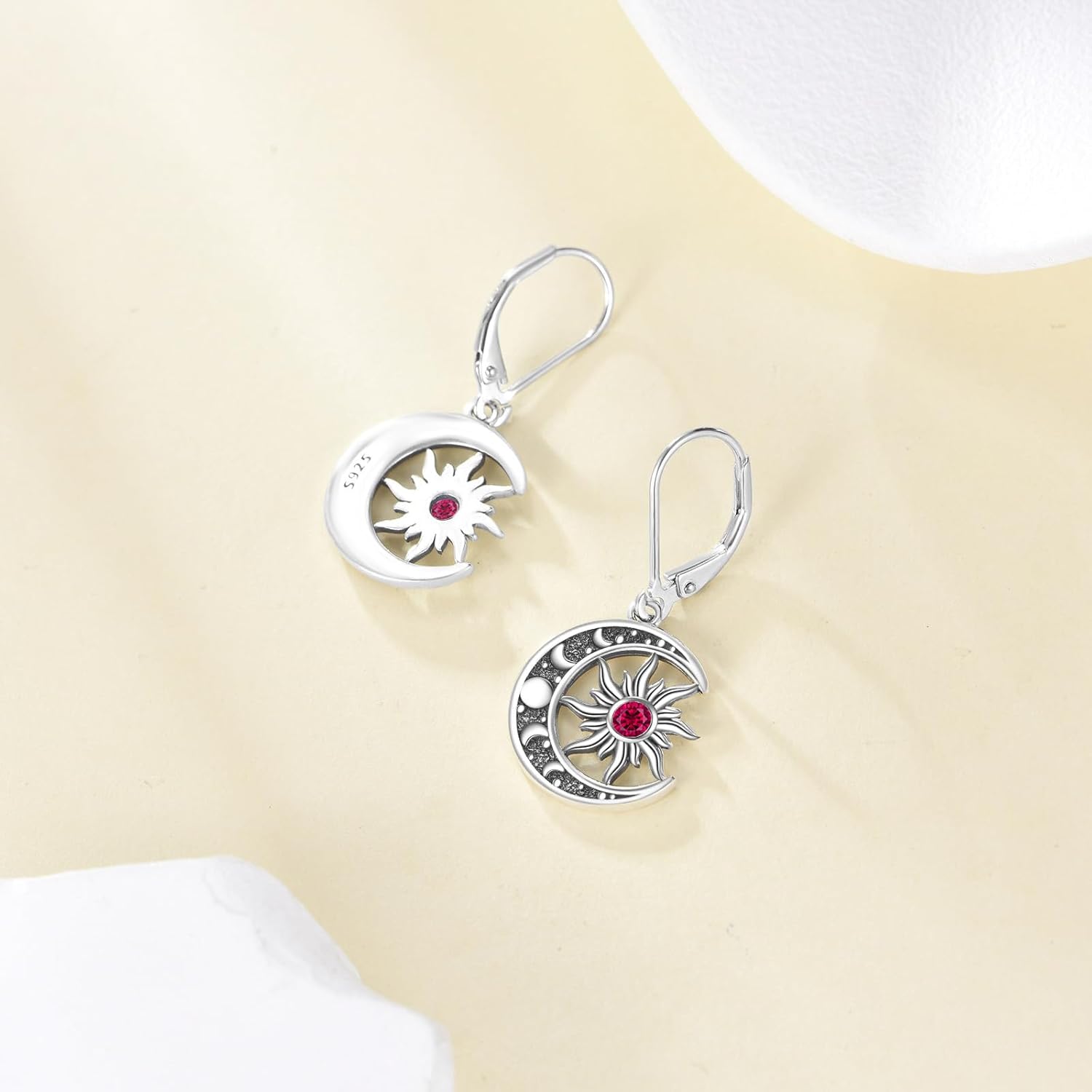 Birthstone Earrings 925 Sterling Silver Birthstone Dangle Earrings Sun Moon Jewelry Gifts for Women - Image 2