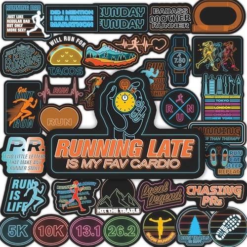 Running Stickers 34 Pack Neon, Water Bottle and Laptop Decals, Marathon