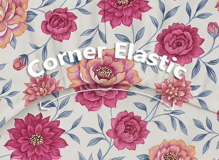 Image of HOMEKART 120 TC Cotton Rich Elastic Corner Fitted Bedsheet with 2 Pillow Covers | Double Bed 72x68+6 Inches | Wrinkle-Free, Super Soft & Breathable Floral Design | Pink