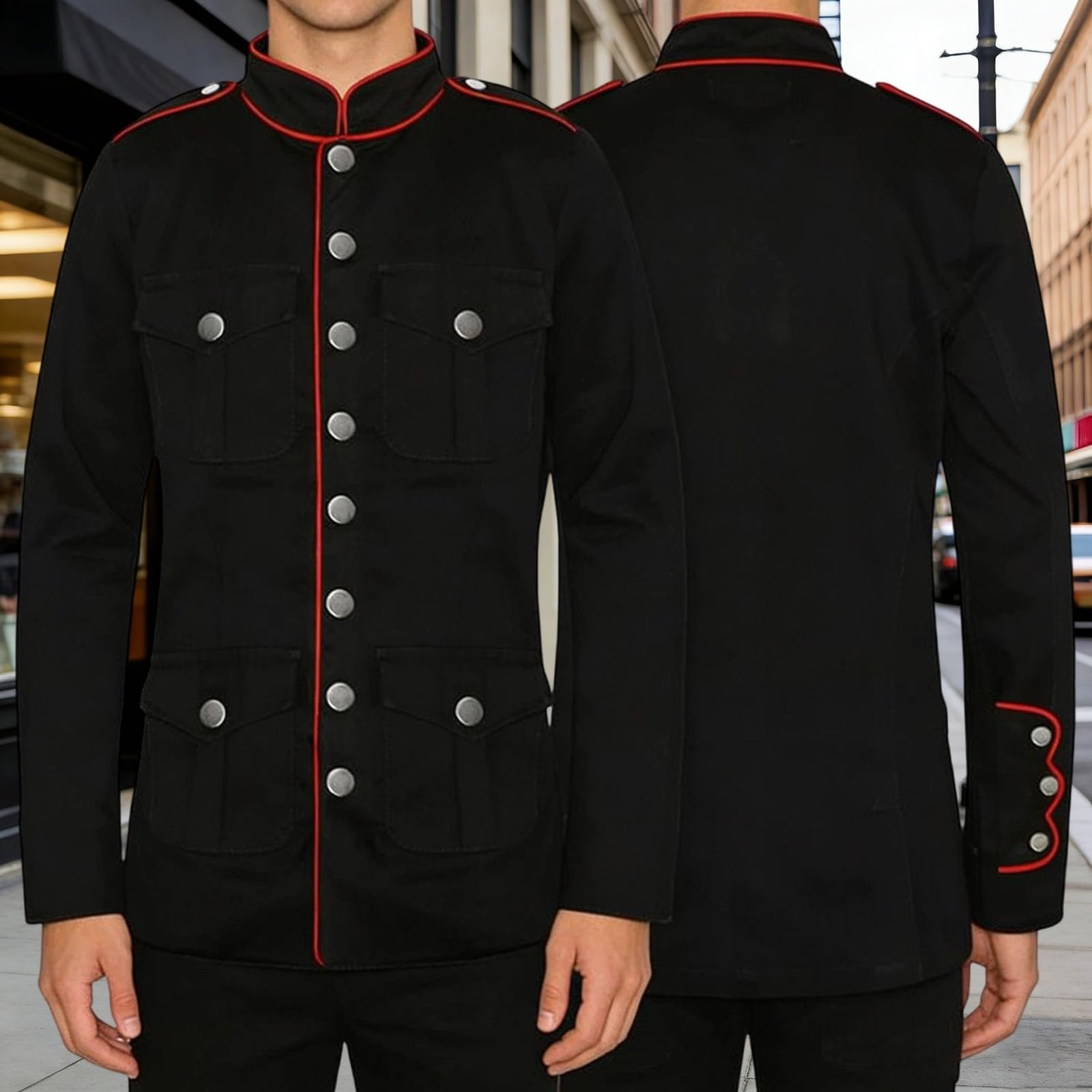 Generisch Veste de défilé Steampunk Napoléon pour homme - Style gothique punk militaire - Manteau de défilé Renaissance médiévale - Jupe de marche victorienne - Costume d'Halloween et de cosplay