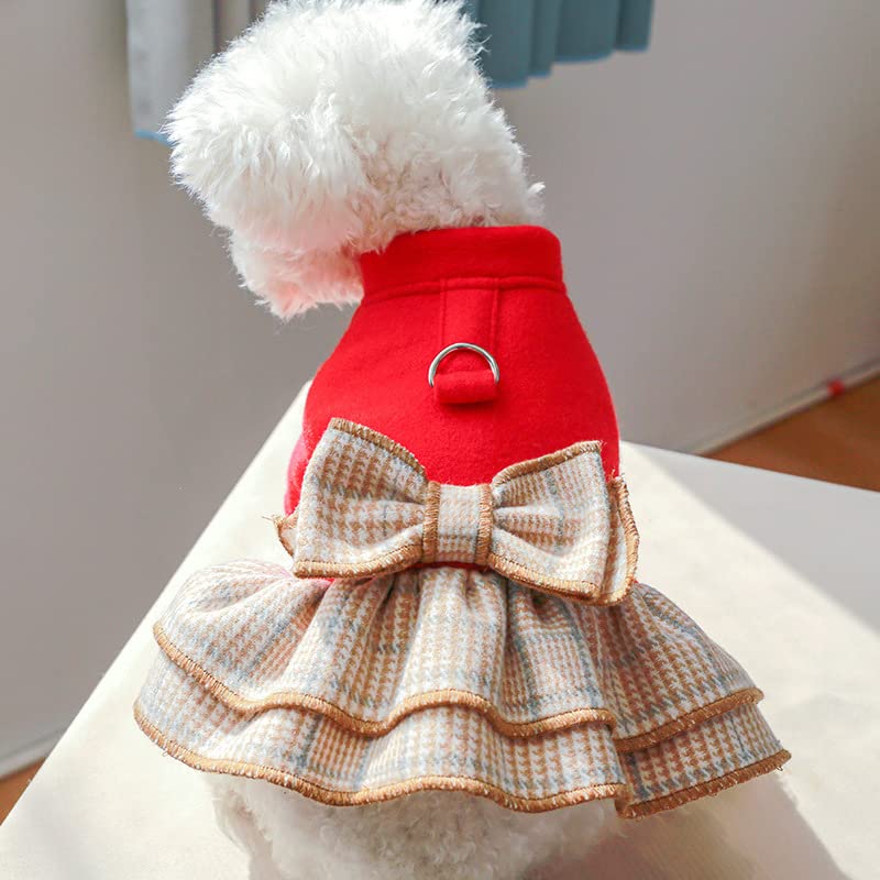 KUTKUT Dog Dress Harness with D Ring Cute Bow Knot with Ruffle Princess Puppy Dresses, Spring Winter Warm Pet Cat Clothes for Small Dogs ShiTzu, Pug, Poodle, King Charls (Size: XL, Chest: 50cm) 4