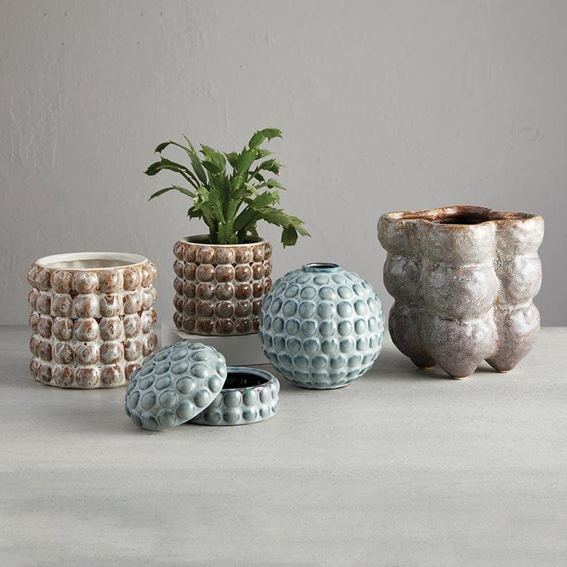 Miniatura 2 de 47th & Main Plantas de interior de flores  Maceta de burbujas de cerámica, grande, marrón desteñido