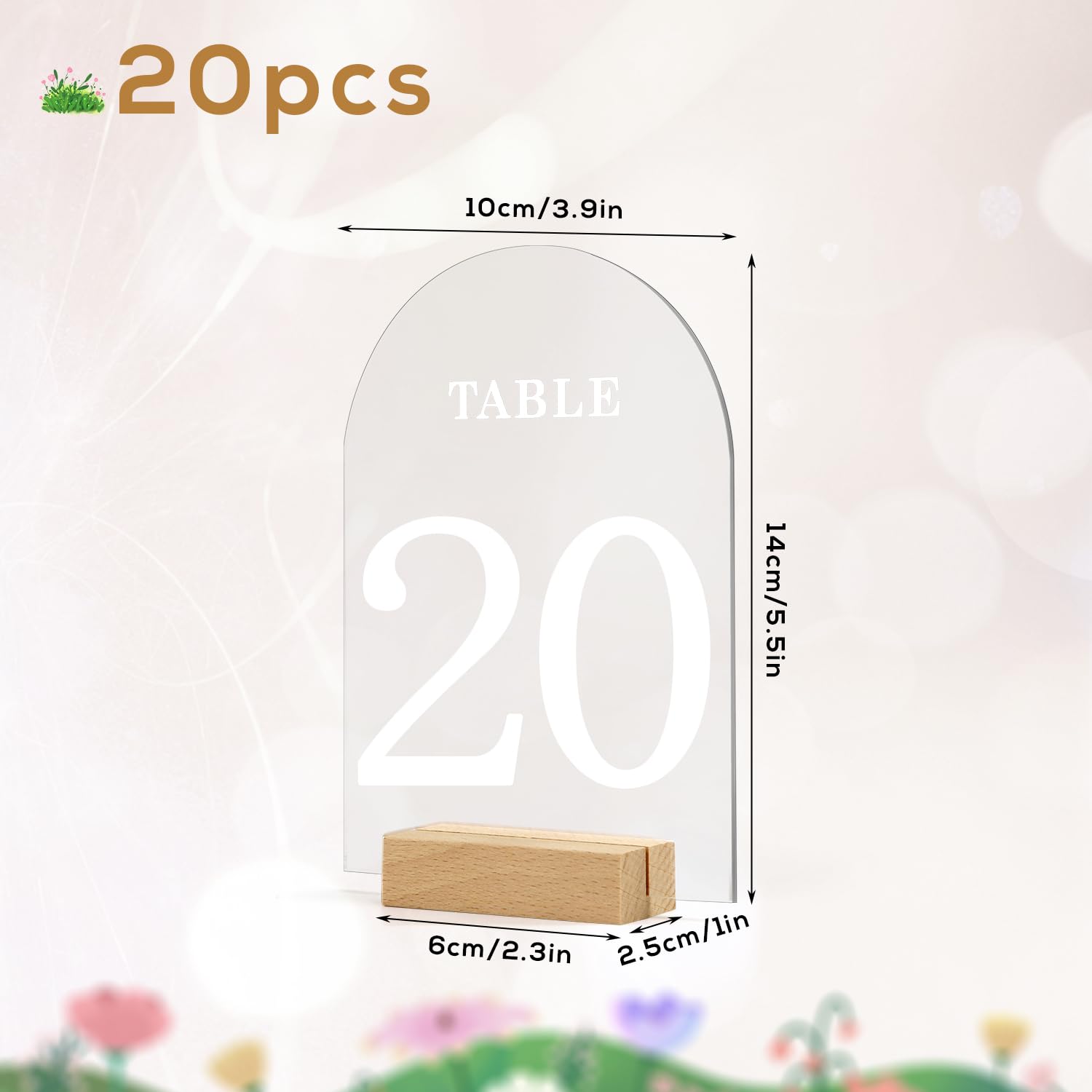 Set 8 Numeri Da Tavolo In Acrilico Curvo Con Base Legno - Riutilizzabili Per Matrimoni, Compleanni, Battesimi, 10x14cm - 5