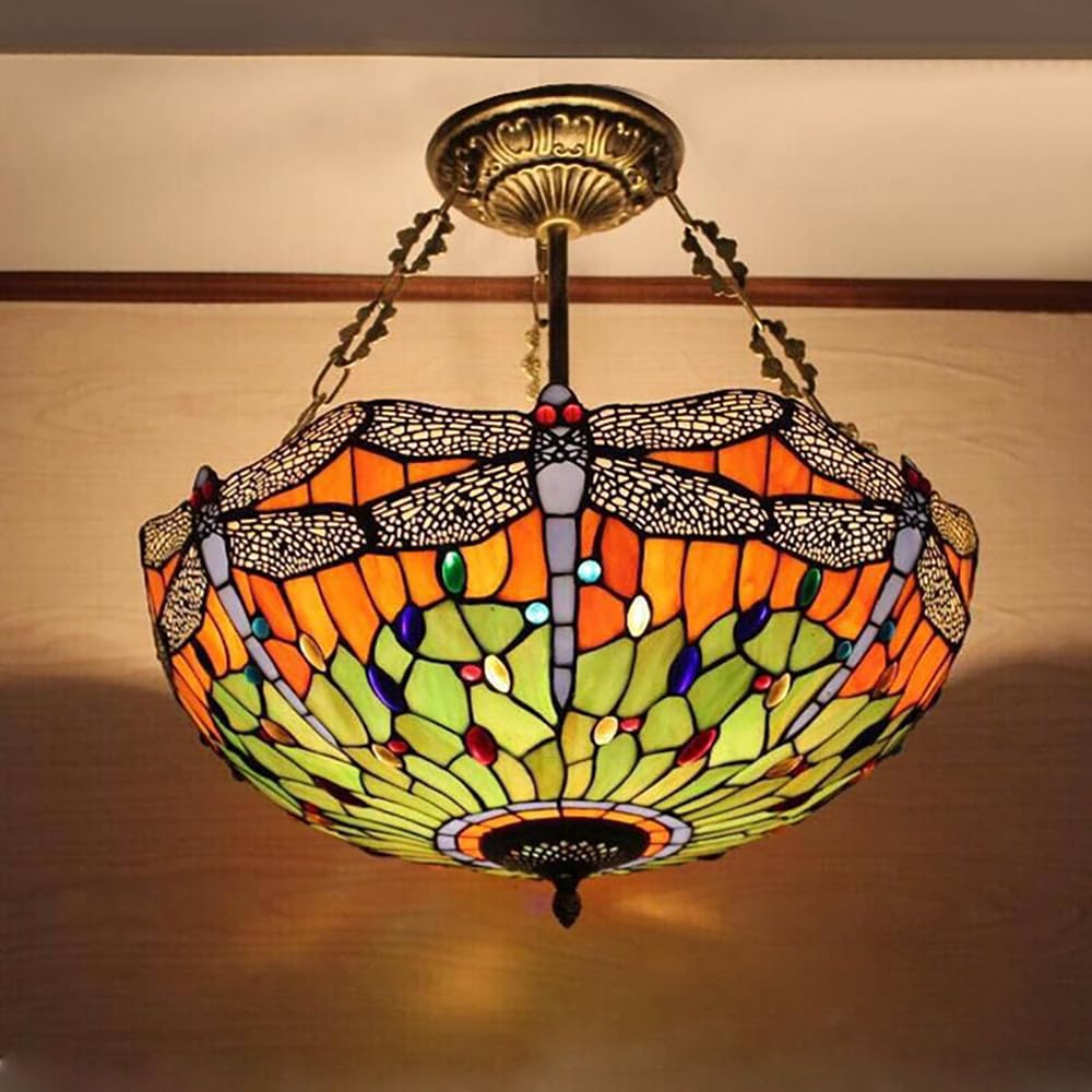 SXECAEPS European Vintage Color Glass Chandelier LED Creative Home Living Room Restaurant Bedroom Hotel Villa Cafe Corridor Pendant Lights (C D50CM)
