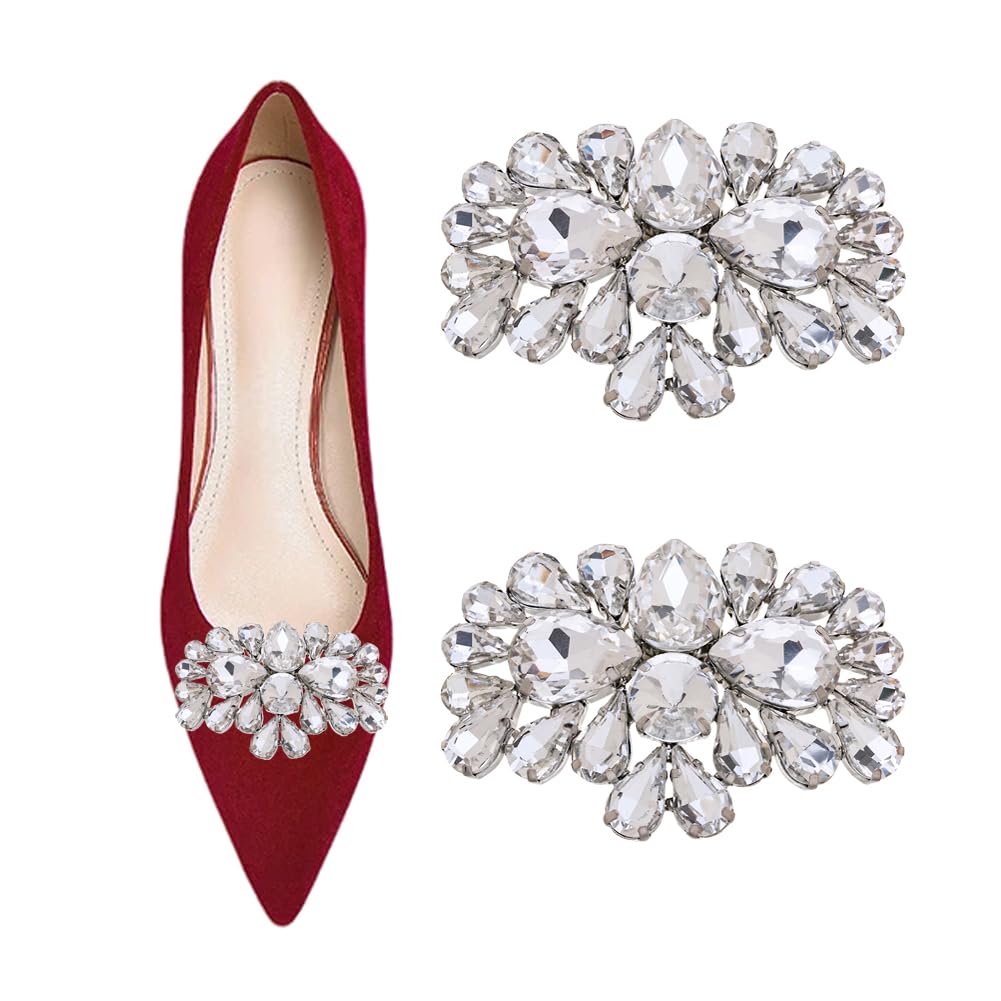 2 PCS Decorative Shoe Clips - Bling Bling Rhinestone Crystal Shoe Jewlery Clips Accessories for Women Girls Wedding Party Prom 1.57×2.44 inch