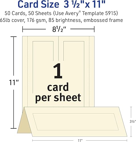 Miniatura 4 de Avery Tarjetas imprimibles grandes para tienda, 3.5 x 11 pulgadas, marfil con borde en relieve, 50 tarjetas de lugar en blanco para impresoras láser