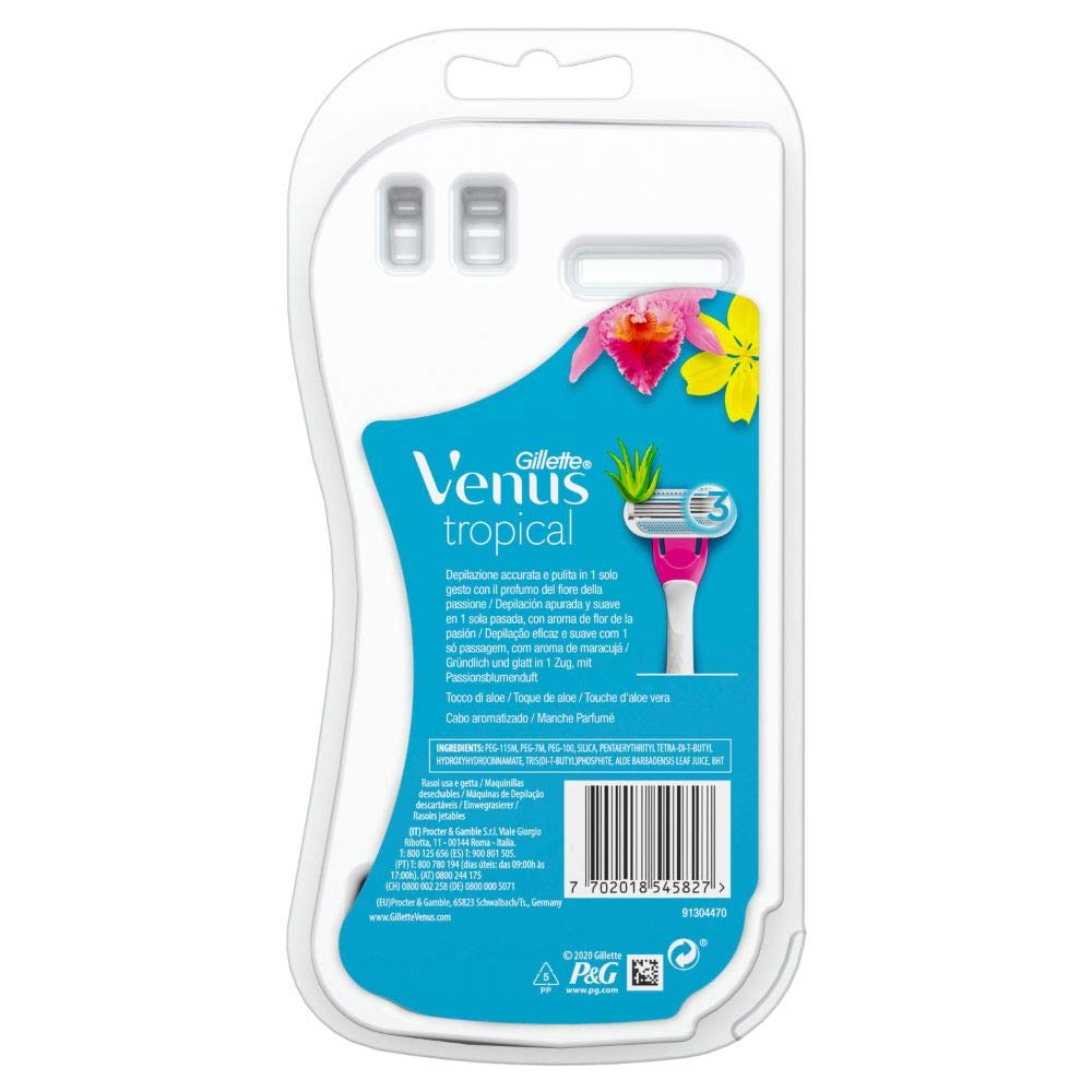Gillette Venus Tropical jednorazowa golarka damska, 3 damskie golarki z wygodnymi ostrzami