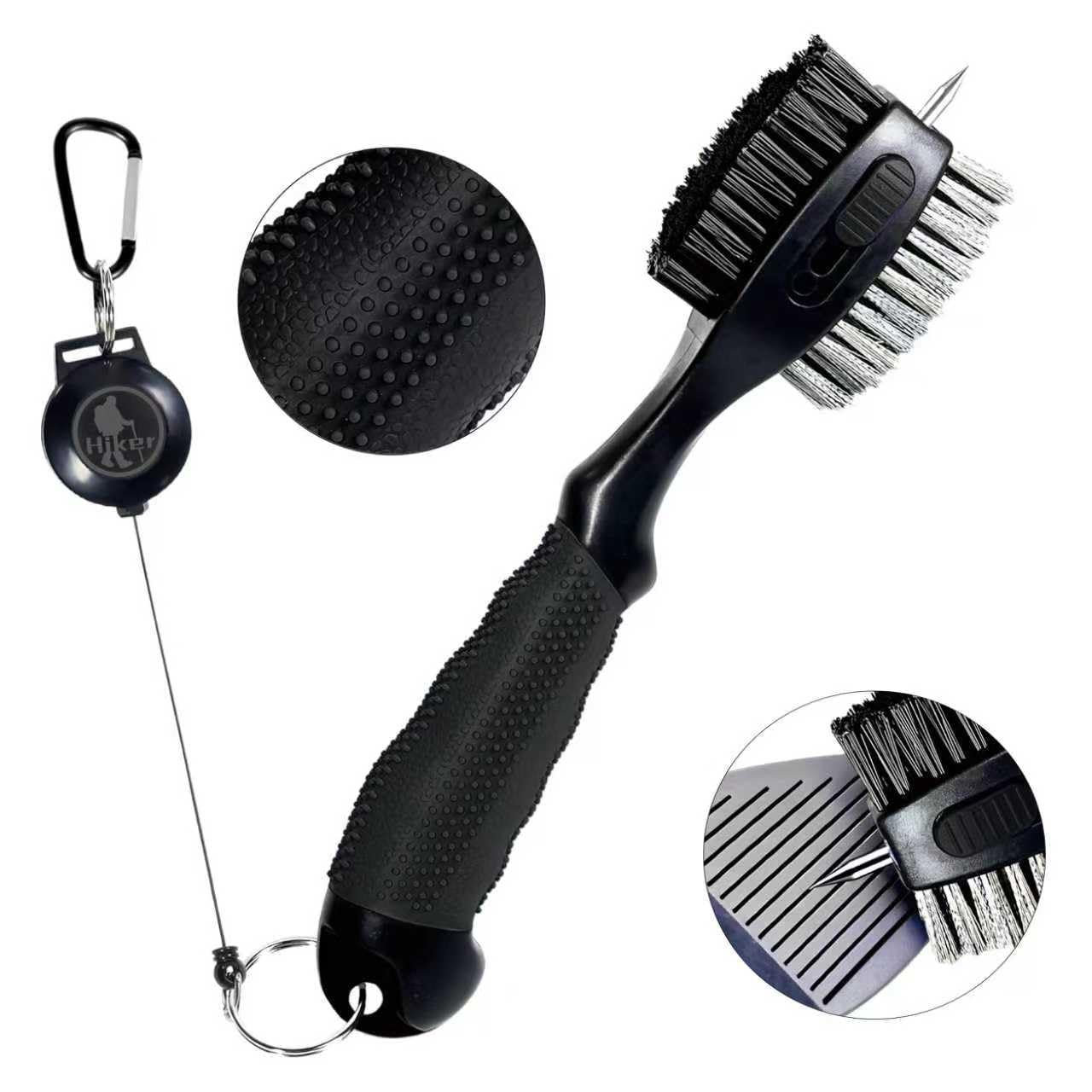 Hiker Golf Club Cleaning Brush with Groove Cleaner, Dual Sided Golf Club Brush, Oversized Wire and Nylon Brush Heads, 2ft Retractable Zipline Carabiner & Comfortable Rubber Grip Golf Accessories