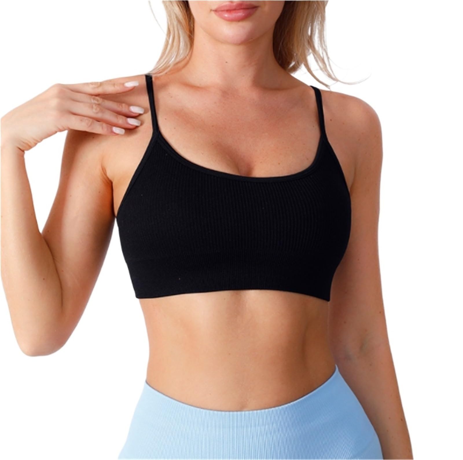 Biustonosz Sportowy Fitness Damskie Bezszwowe Biustonosze Sportowe Prążkowane Staniki Na Ramiączkach, Nieusztywniane Biustonosze Do Jogi, Krótkie Podkoszulki Stanik Sportowy Damski
