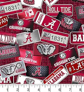 University of Alabama Cotton Fabric License Plate Design-Newest Pattern-Sold by The Yard-SYKEL NCAA Cotton Fabric