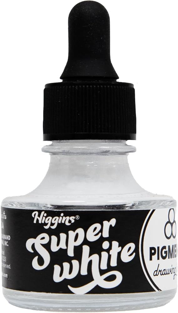 Higgins Super White Pigmented Drawing Ink - for Artists and Students - 1 oz. Glass Bottle (HIG44100)
