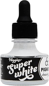 Higgins Super White Pigmented Drawing Ink - for Artists and Students - 1 oz. Glass Bottle HIG44100