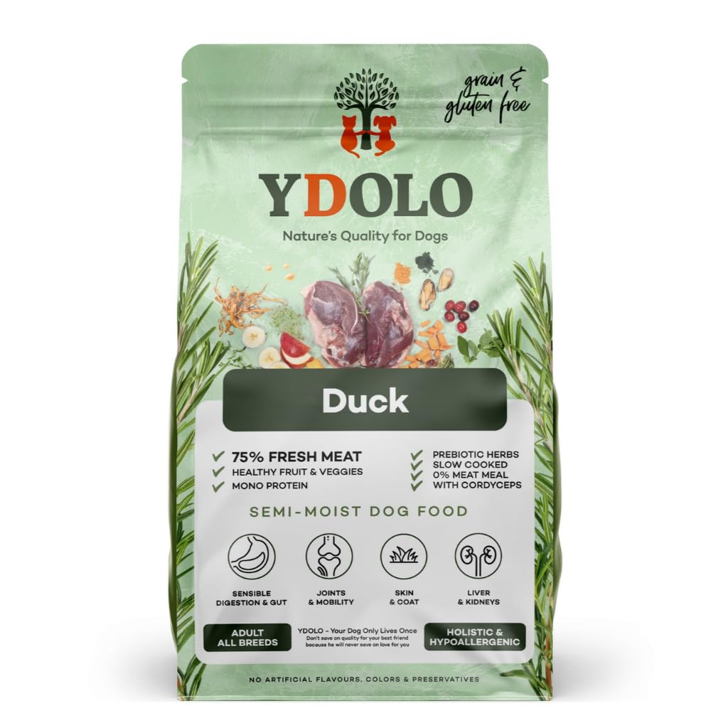 YDOLO Healthy & Pure Duck Complete Cold-Pressed Dry Dog Food | Grain-Free | Suitable for All Breeds | Made Ingredients | Made with Fresh Duck (2.5kg)