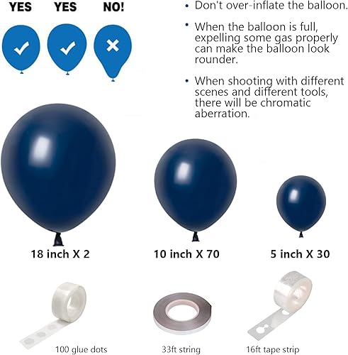 Miniatura 2 de Navy Blue Balloons Garland Arch Kit 105Pcs Different Sizes 18In 10In 5In Latex Pastel Royal Matte Balloons Decorations for Baby Shower Wild One 1st
