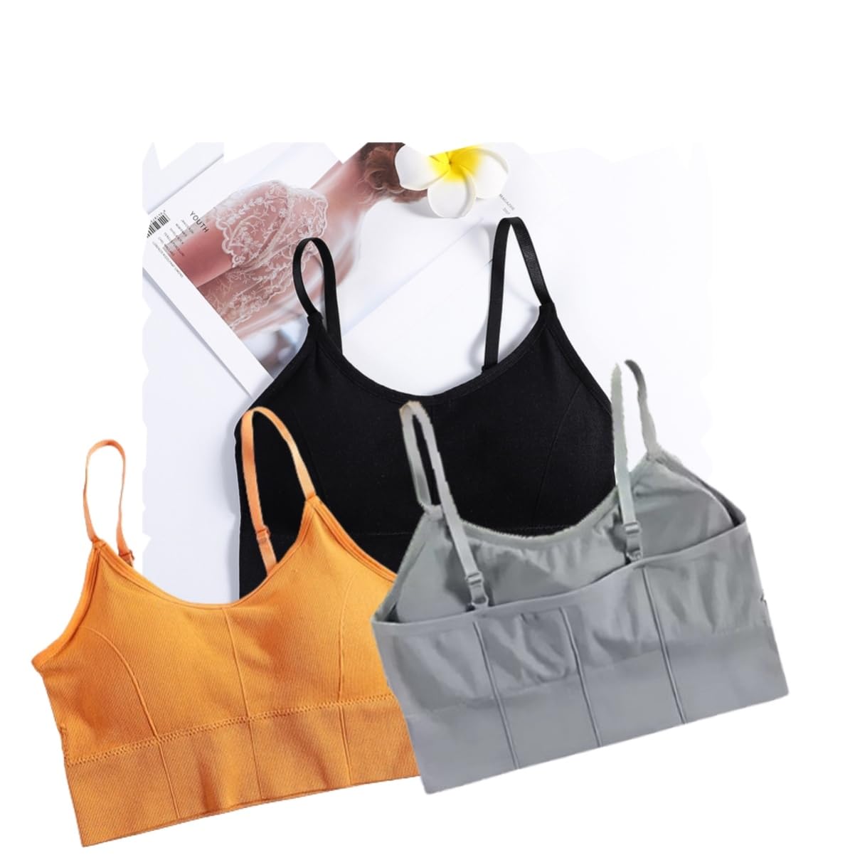 7 Colors Women Cotton Padded Wire Free Sports Bra Fitness Yoga and Gymwear Fashionable Lifestyle Outdoor Life Free Size Pack of 3 Size 28-32