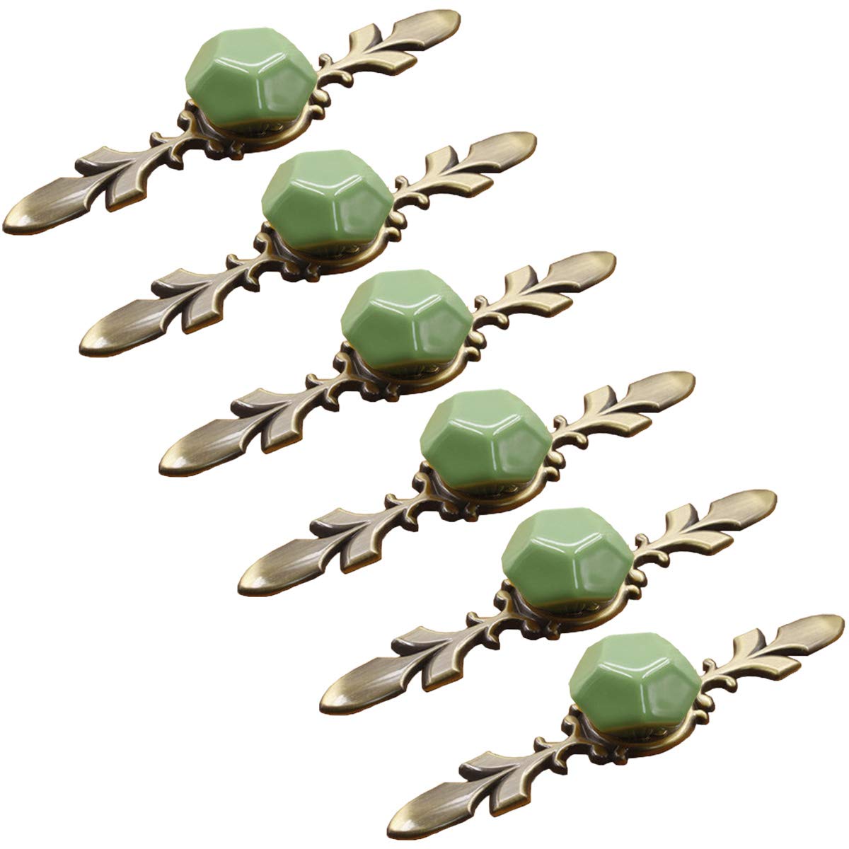 Maniglie decorative vintage Maniglie, maniglie antiche, pomelli, accessori for mobili, set di 6 pomelli for porte in ceramica a forma di diamante Pomelli for vanità con base in ottone anticato (Color