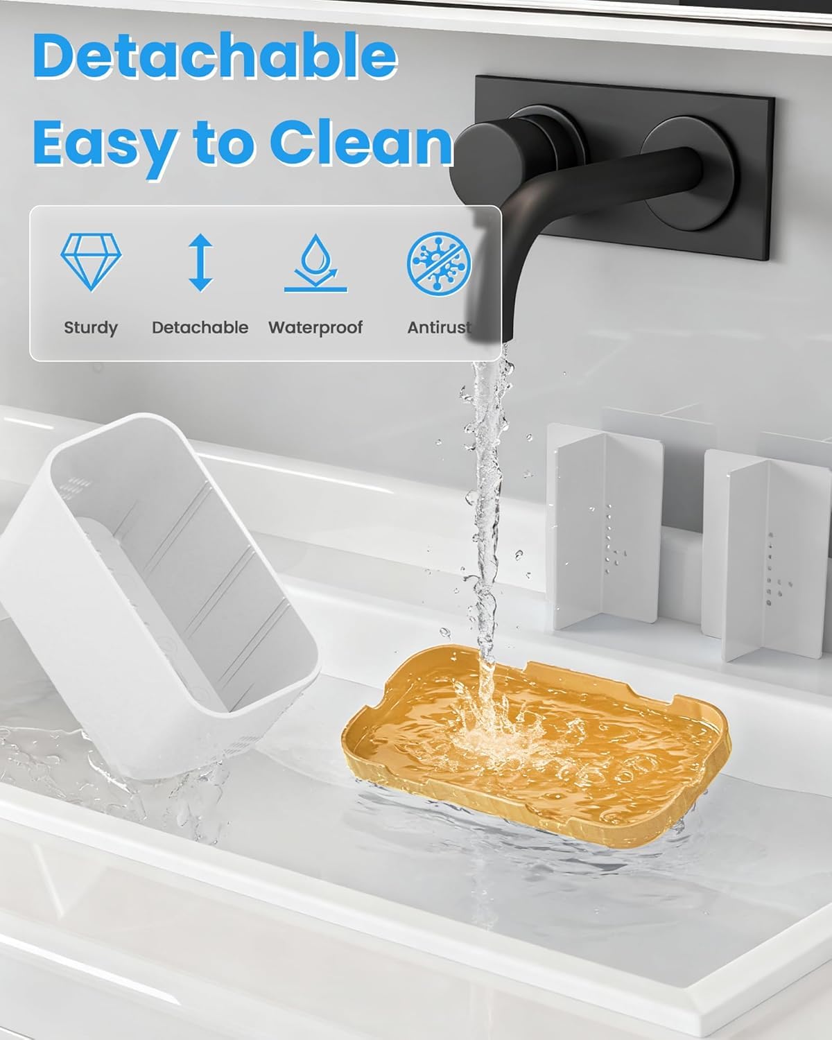 5 Slots Detachable Toothbrush Holder Set - for Bathroom Countertop, White and Gold - Image 4