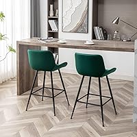 Vista 4 de 24 Inches Velvet Upholstered Island Stools, Bartools Set of 2, Fabric Counter Stools with Back, Counter Height Bar Chairs with Black Legs for Home