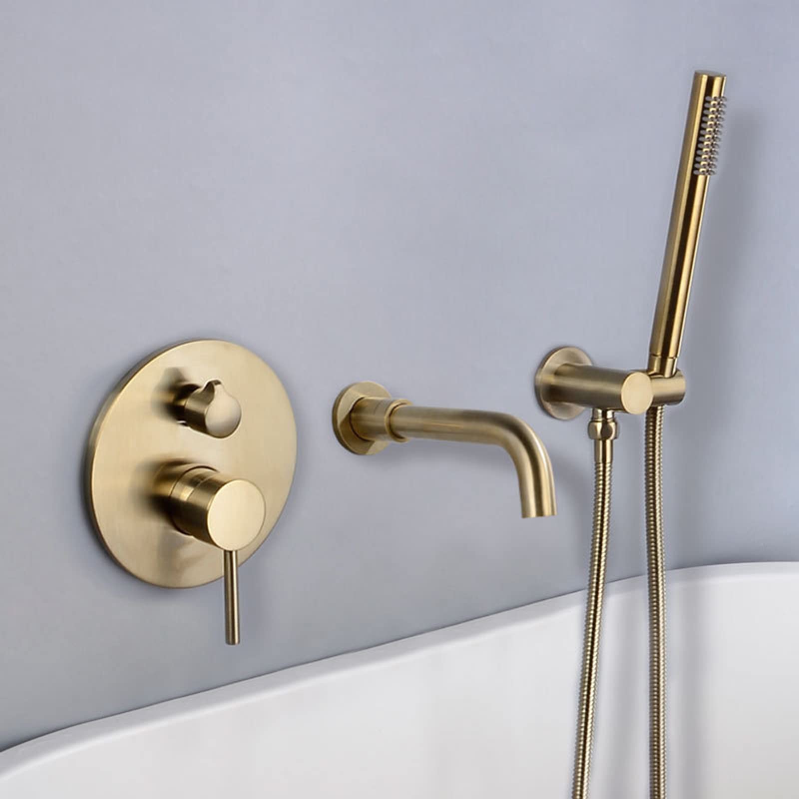 SnamicE Bath Mixer Shower Tap Swivel Bath Filler Spout Hot and Cold Wall Mounted Shower Attachment for Bath Taps Bifunctional Bathroom Water Filter Mixer Tub Tap, Chrome,Gold