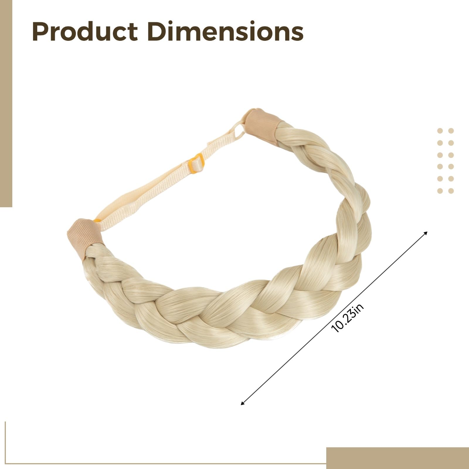 Serre-tête tressé blond, bandeau tressé synthétique pour femme, élastique et réglable, tressage fait main, dimensions 26 x 6 x 1 cm, accessoire cheveux