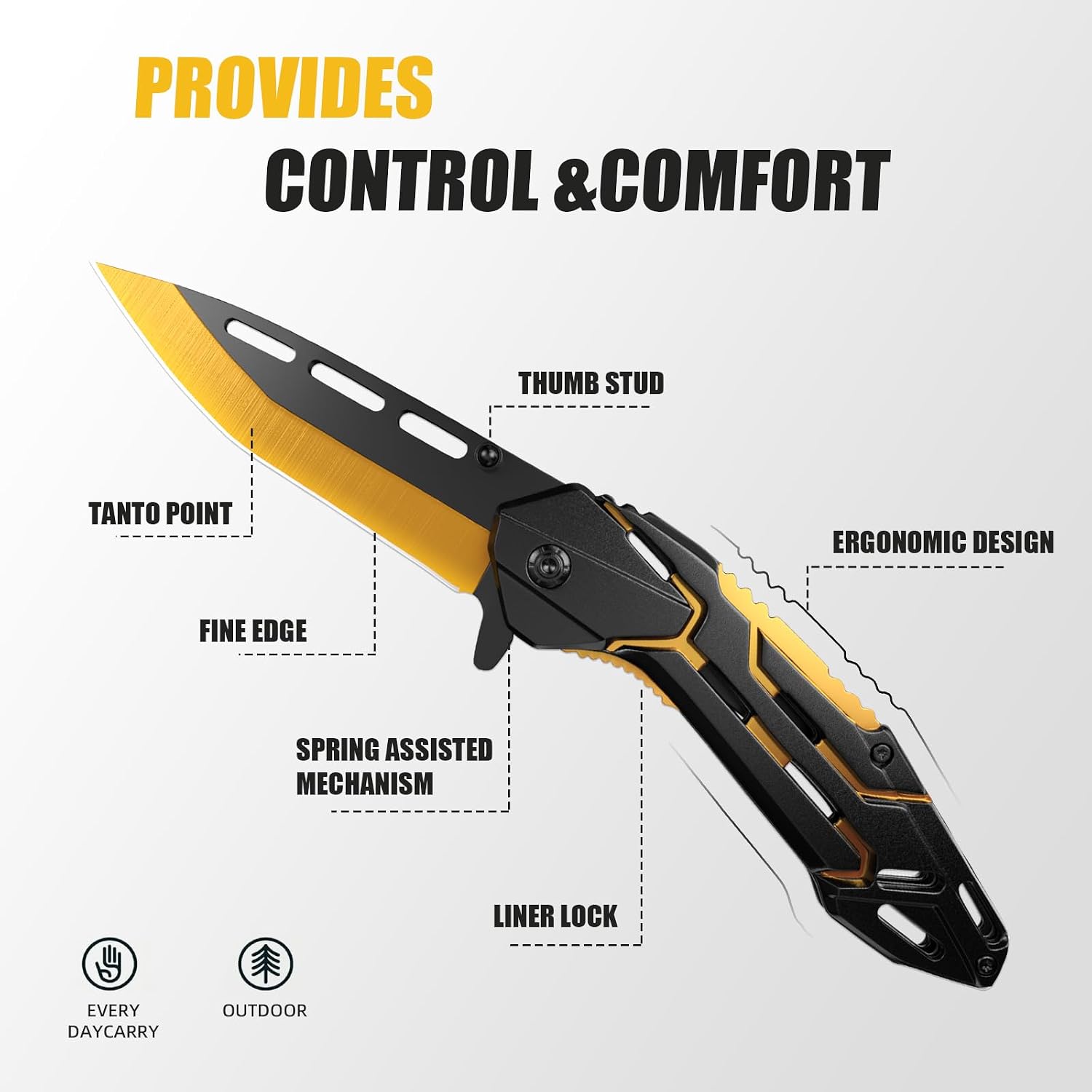 Pocket Knife for Men Women, EDC Knives, Cool Gadgets Tool for Outdoor, Survival Camping Hiking, Gifts for Dad Him Husband Wife, Stocking Stuffers Gifts for Him and Her (Gold)