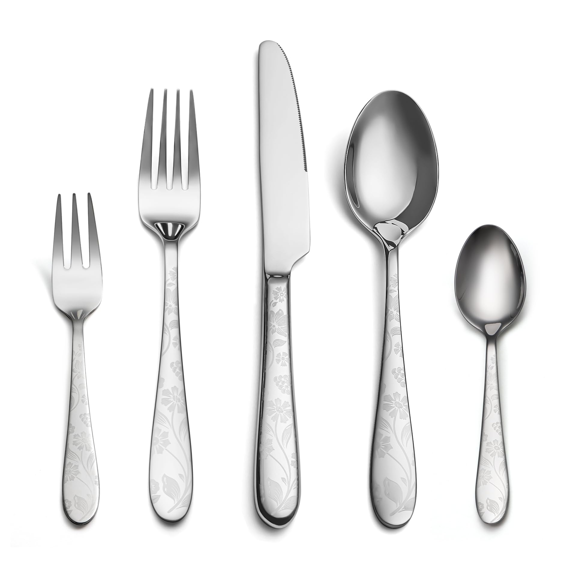 Lot de 60 Couverts de Table Inox pour 12 Personnes, Couteau Fourchette Cuillère, Motif Unique, Finition Brillante, Idéal Maison Cuisine, Lavable au Lave-Vaisselle