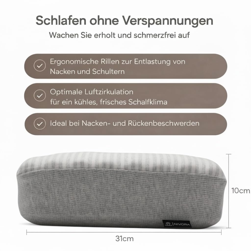 NIVORA® Airsoft Seitenschläfer Nackenkissen aus Memory Foam – Ergonomisches Kopfkissen für Seitenschläfer mit atmungsaktivem Bezug