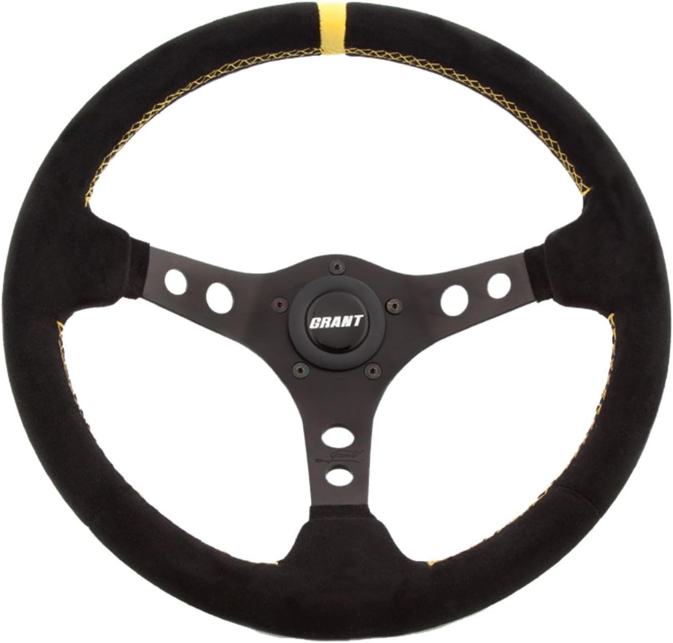 Grant 699 Suede Wrapped Racing Steering Wheel with Orange Top Marker