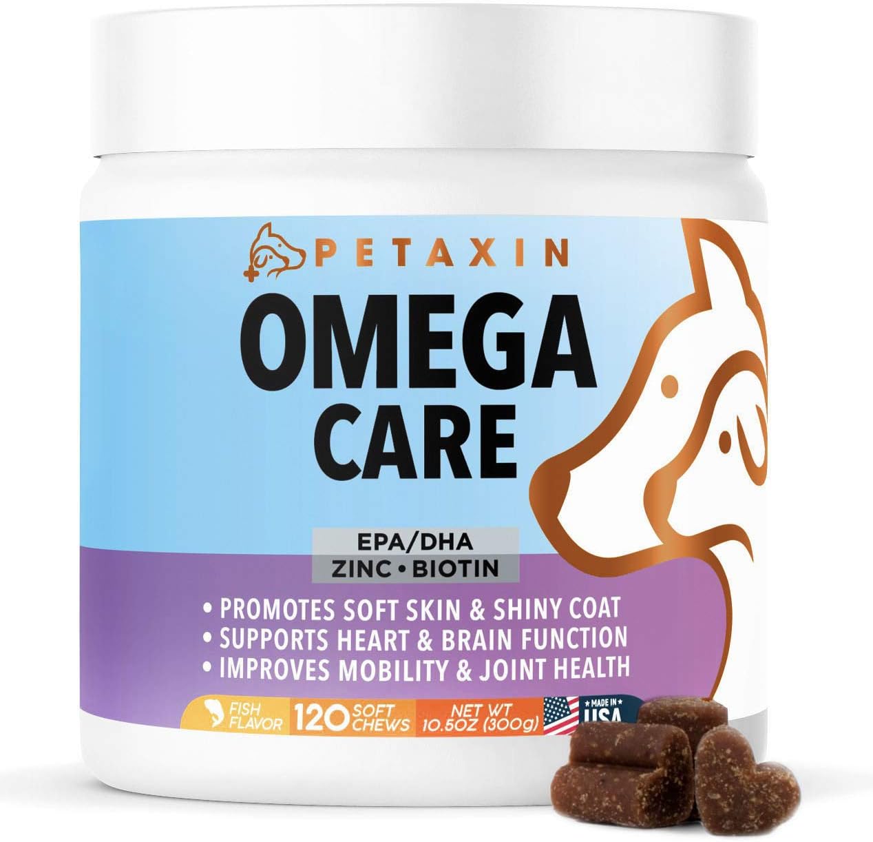 Petaxin Omega Fish Oil for Dogs - Skin and Coat Supplement Chews with EPA, DHA, and Omega-3 Fatty Acids - for Shiny Coats, Itch Free…