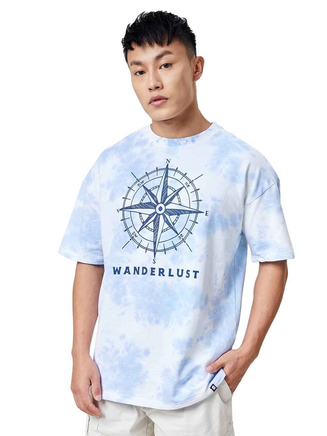 The Souled Store|Men & Boys Round Neck Wanderlust Blue Color|Printed Half Sleeve|100% Cotton Oversized T-Shirts