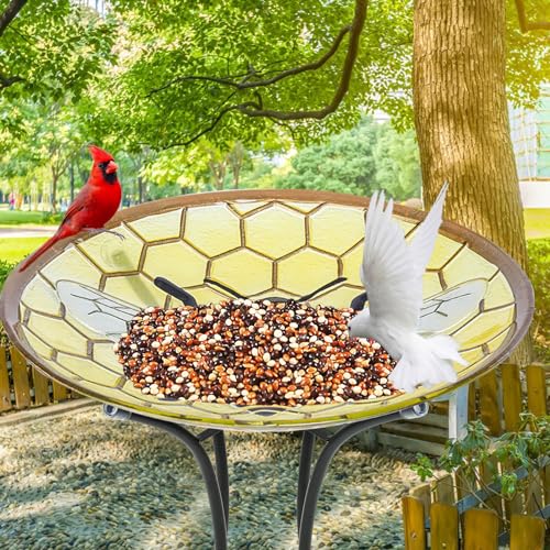 MUMTOP Glass Bird Bath with Metal Stand, Outdoor Feeder Garden Decor, Bee by MUMTOP - Used condition - Image 8